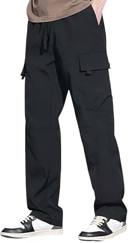 Generiska cargobyxor herr baggy: arbetsbyxor med många fickor utomhusjacka med dragsko vandringsbyxor raka ben funktionella byxor nötningsbeständiga vandringsbyxor klassiska bekväma slip-on-byxor för