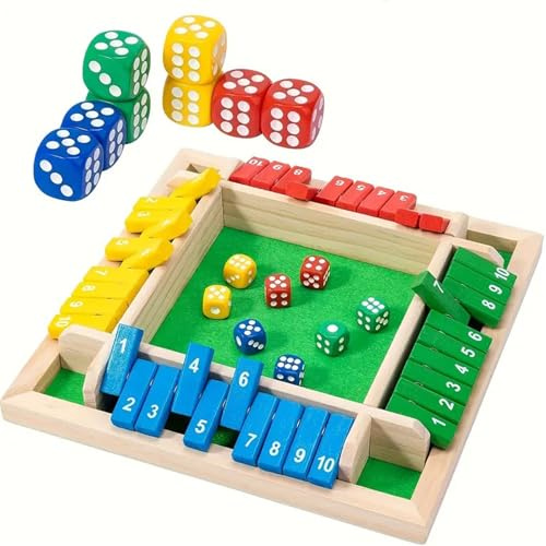 IZDUDO Shut The Box Spiel 4 Spieler, Klassisches Traditional Brettspiel | Mathematik Lernspielzeug ab 3 Jahre, Familienspiel Gesellschaftsspiele für Kinder und Erwachsene
