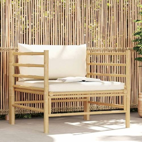 Hoopleep Gartensofa mit Kissen Cremeweiß, Bambus Loungesofa, 74x70x60 cm Outdoor Möbel für Terrasse, Balkon, Garten, Modulares Design, Robust