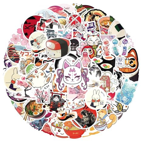 XRVRILE 110 Stück Japan Sticker Für Laptop, Aufkleber Für Kinder Jugendliche Erwachsene, Kofferaufkleber, Sticker Aesthetic für Scrapbook, Skateboard, Auto, Gepäck