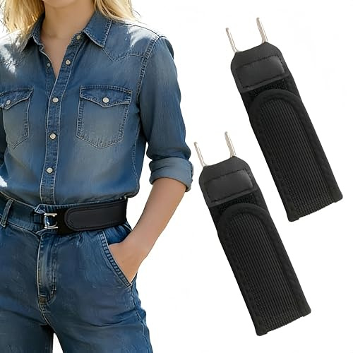 YADEZZN No Buckle Belts for Men, Buckleless Belt Hook, Tactical Metal Hook Elastic Belt, Stretch Outdoor No Buckle Closure Hooks Jeans Unisex, Suitable for Slightly Loose Trousers Black 2Pcs