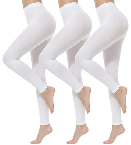 Sahunfri 3 paia 80 denari collant senza piedi da donna elasticizzati bianchi opachi collant da balletto per le donne soft dance 80 D collant, bianco, S-M