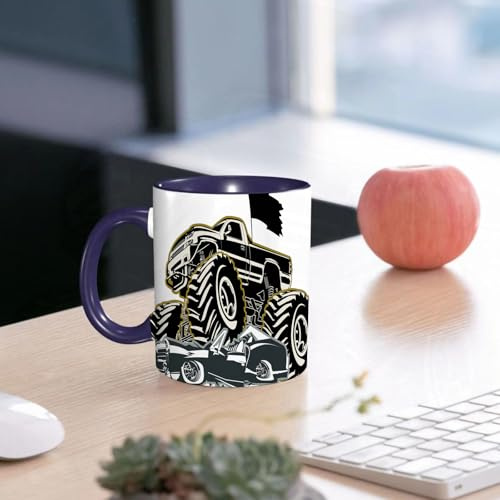 EMCLKS Ceramic Mug,tazas desayuno,taza te,tazas cafe,taza navidad,regalos originales mujer,regalos para parejas,Camión gigante negro, gris, blanco y dorado.,330ml