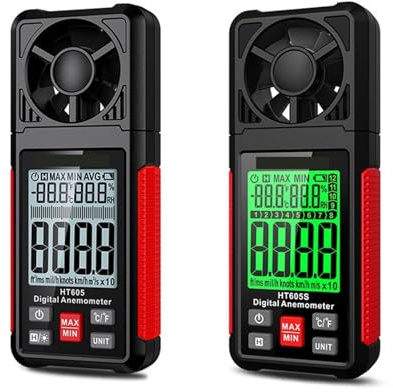 Anemometer, Digital-Anemometer Tragbares Windgeschwindigkeitsmessgerät Windmesser Hintergrundbeleuchtung Display Temperatur Feuchtigkeitsmessgerät