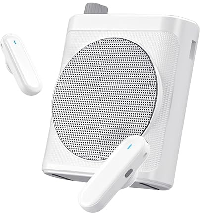 LICAEVEY Amplificador de Voz Inalámbrico con 2 Micrófonos Lavalier, de Altavoces Portátil Bluetooth 5.3, Recargable de 15 W para Discursos de Reuniones en el Aula (White)