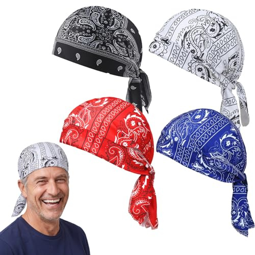 Zouwel 4pcs Ensemble Foulard et Bonnet Rafraîchissant Paisley, Bonnet Bandana, Doublure de Casque Respirante, Ajustement Élastique, pour Foulard de Pirate à Moto