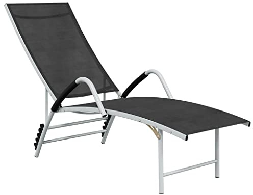Pindolar Sonnenliege Gartenliege aus Textilene und Aluminium Schwarz verstellbar klappbar ergonomisch mit Rollen für Balkon Terrasse Pool Outdoor Lounge