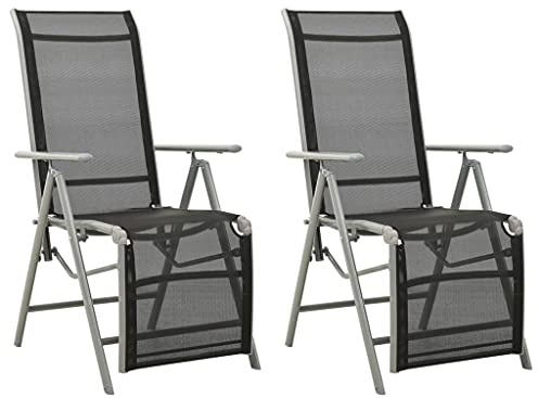 QJBSAVVA 2er Set Garten-Liegestühle mit 7-stufig Verstellbarer Rückenlehne, Hochlehner Gartenstühle aus Aluminium und Textilene, Relaxsessel für Terrasse und Balkon, Silber Schwarz