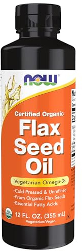 NOW Foods Supplements, Certified Organic Flax Seed Oil Liquid, Cold-Pressed and Unrefined, 12-Ounce