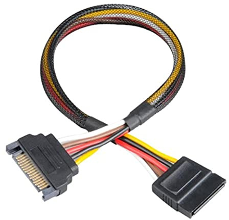 Akasa SATA Power Cable Extension | 15-pin SATA Male to Female Connector | 30cm | Black sleeve | AK-CBPW04-30