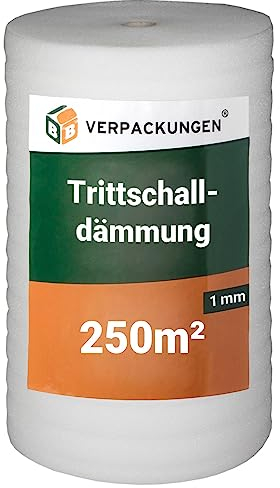 BB-Verpackungen 250 m² Trittschalldämmung (1 mm stark, sehr gute Schall- und Wärmedämmung) - Sets zwischen 250 m² und 500 m²
