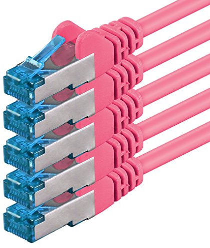 1aTTack.de 2m - CAT6a - Netzwerkkabel magenta - 5 Stück CAT 6 A Patchkabel 10000 Mbit s SFTP PIMF 500 MHz kompatibel zu CAT5 CAT6 CAT7 DSL Internet Switch Router