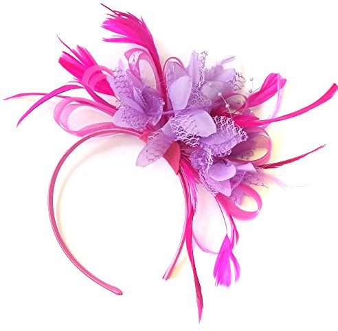 Caprilite Fuchsia and Lilac Purple Feather Hair Fascinator Headband Wedding Royal Ascot Races