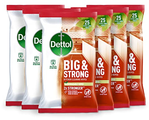 Dettol Big Wipes - 150 Wipes (6 Packs X 25), Heavy Duty, Ultra Grime, Kitchen Cleaner, Antibacterial Disinfectant