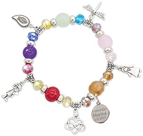 Lote 5 pulseras comunión PERSONALIZADAS. Para cualquier evento. Bautizo, Boda, Despedidas