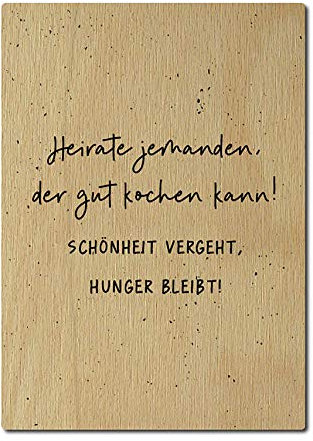 Interluxe Postkarte aus Holz Heirate jemanden, der gut kochen kann Brautpaar DIN A6 105x148mm Karte Echtholz Grußkarte Spruch Hochzeit