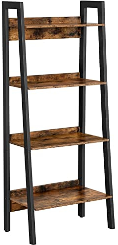 VASAGLE Regal, Bücherregal mit 4 Ebenen, Aufbewahrungsschrank auf Fuß, Büro, Wohnzimmer, Schlafzimmer, Küche, Industriestil, Braun/Schwarz LLS054X01