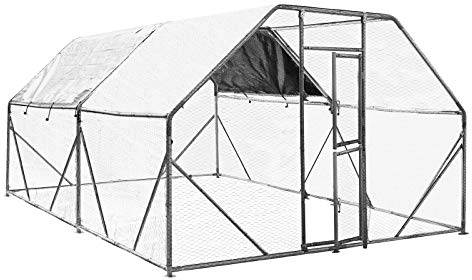 Wiltec XXL Freilaufgehege 6 x 3 x 2 m mit Sonnendach und verzinkten Gitterstäben, Außengehege als Voliere Hühnerstall oder Hasenstall, Kleintiergehege mit Riegel