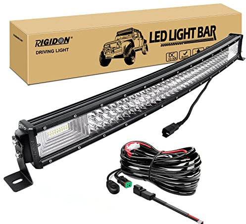 RIGIDON 32 Zoll 80cm 405W Wasserdicht gebogene Led lichtleiste kfz mit 12v kabelbaum kit, Dreireihige offroad beleuchtung für Auto SUV ATV, UTV, LKW 4x4, 6000K Weiß led nebelscheinwerfer led bar