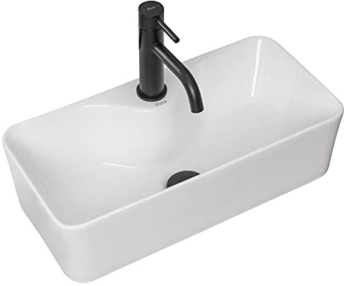 VBChome Lavabo de cerámica blanco rectangular con agujero para grifo, 51 x 25 cm, pequeño lavabo de mano, lavabo para invitados, inodoro