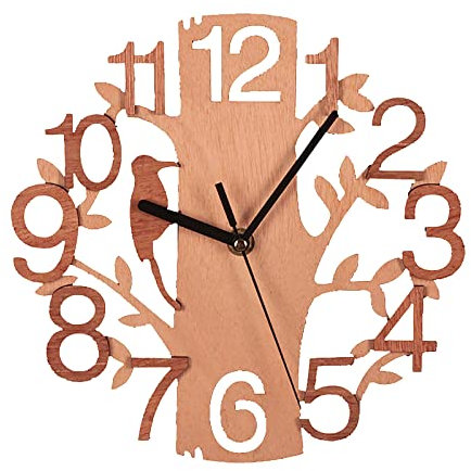 DRYEN Horloge Murale en Bois avec Oiseaux - 22,1 cm - Horloge Murale silencieuse - Fonctionne avec des Piles - pour Chambre à Coucher - Décoration intérieure, Marron 2, 22 x 22cm