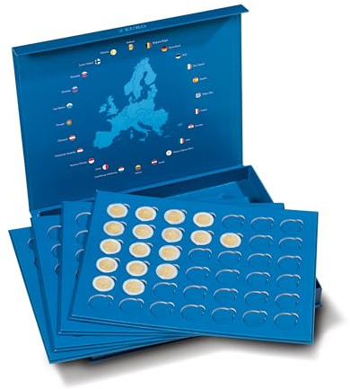 Leuchtturm 363941 Münzenkassette Presso - Stabile Kassette für 168 2-Euro-Münzen mit attraktivem Farbdruck