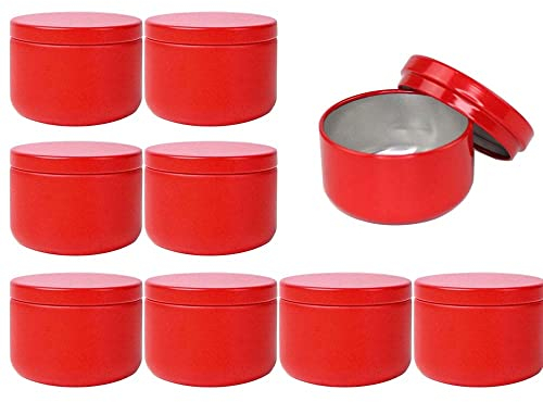 Confezione da 20 barattoli di latta da 50 ml, in alluminio rosso, vuoti, da viaggio, in metallo, rotondi, fai da te, per realizzare candele e conservare tè, caffè, caramelle, spezie