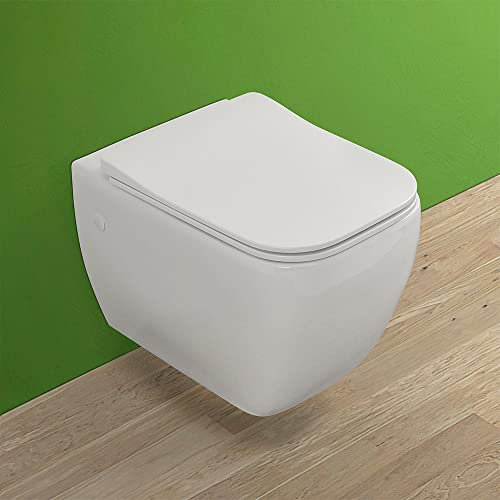 Inbagno Water Sospeso Singolo, in Ceramica Bianco, Completo di Copriwater Slim con Chiusura rallentata, Serie Metropolitan