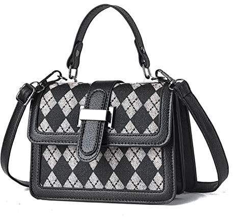 FANDARE Mode Damen Handtasche Schultertasche PU-Leder Tragetasche Schachbrett Umhängetasche Wasserdicht Henkeltaschen Tote Beutel für Arbeit Schule Shopper Reise Rautengitter