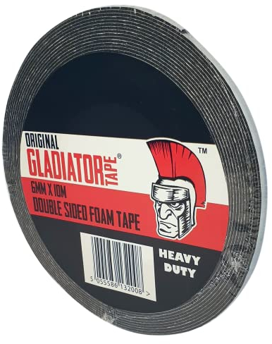 Gladiator® (1 Pack) Double Sided Foam Tape Black Heavy Duty (6mm x 10m) Number Plate Sticky Adhesive Mounting Tape Waterproof for Automotive, Mounting, LED. Permanent Strong Glue