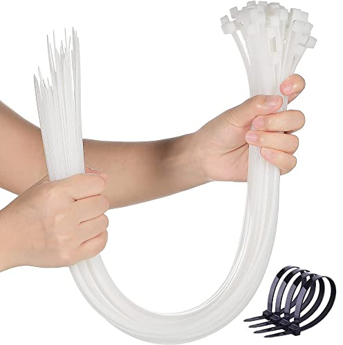 Kabelbinder, 600 mm x 8,8 mm, 50 Stück, extra stark mit 80 kg, Zugfestigkeit, UV-beständig, Nylon-Kunststoff, Multifunktionsverschluss, Weiß