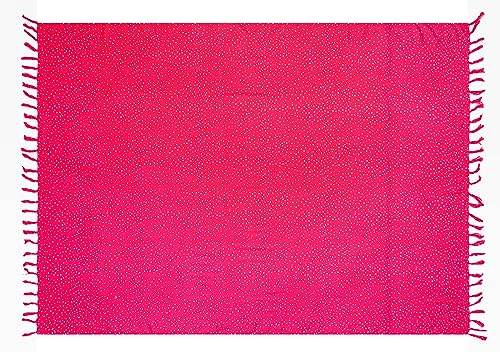 SAIVONA Pareo Sarong Strandtuch Damen-Wickelrock Strand-Handtuch Wickeltuch oder Handtuchkleid und Wickelkleid Damen-Handarbeit Unisex Pink Punkte