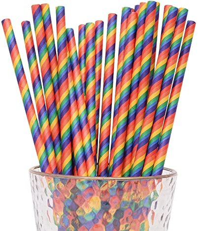 YAOSHENG Lot de 100 pailles en papier arc-en-ciel, biodégradables et colorées, idéales pour les fêtes, les mariages et les occasions