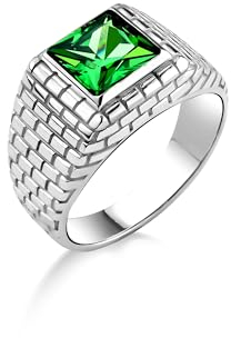 BySilverStone - Herren-Hochzeits-Smaragdstein-Siegelring Aus Sterlingsilber, Gravierter Grüner Smaragd-Herrenring Am Kleinen Finger, Einzigartiger Grüner Jade-Herrenring-Schmuck