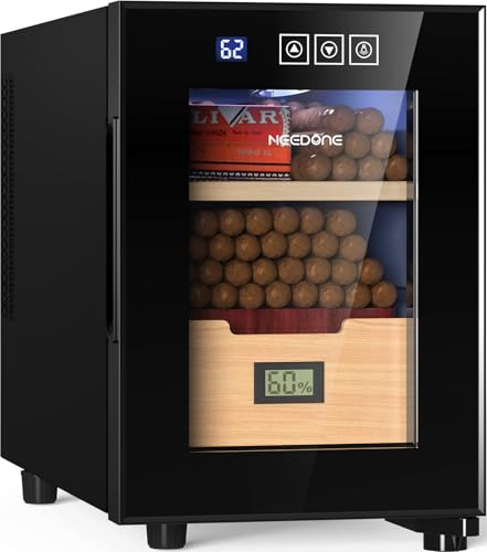 NEEDONE 100 Count Cabinet with Cooling Electric Temperature Control System, Made with Spanish Cedar Wood Shelves & Drawer with Hygrometer, Gift for Men