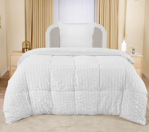 Utopia Bedding Seersucker Bettwäsche 135x200 Set - Mikrofaser Polyester Bettbezug 135x200 cm + 1 Kissenbezug 80x80 cm - Weiß