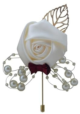 SYSUII Boutonniere Hochzeit Rose - 5 Stück Gästeanstecker Hochzeit Zubehör Ansteckblume Bräutigam Hochzeitsanstecker Hochzeit Rose Blumen Anstecker für Party Prom Männer Anzug Dekoration -Beige