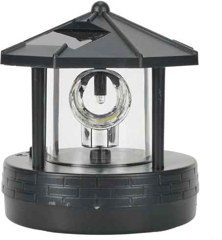 Solarbetriebenes Leuchtturm-Ornament für den Außenbereich, wasserdicht, rotierendes Licht für Garten, Terrasse, Weg, Dekoration (schwarz)