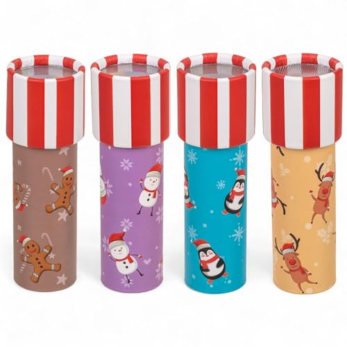MIJOMA Caleidoscopio Natale Set Caleidoscopio Natale per stupire e sperimentare con specchi, luce e colori, giocattolo educativo classico per bambini, pensierino (4 pezzi 13 x 4 cm)