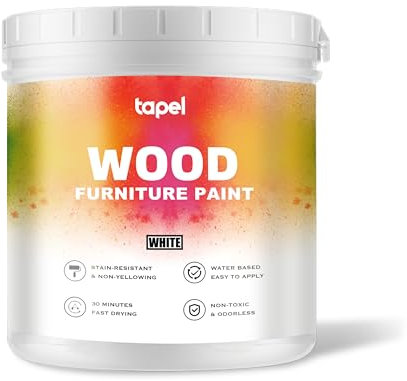 Tapel Quick-Dry 30min Matte Wood Paint | 1 Litre White | Child-Safe & Pet-Friendly Furniture Coating | Anti-Yellowing, Stain-Resistant Finish | Water-Based Low VOC for Cabinets, Tables, Dressers