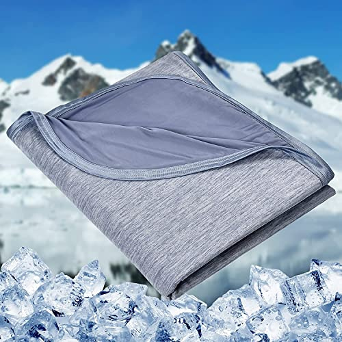 HOMFINE Coperta termica per dormienti caldi – Coperta estiva leggera con Q-Max giapponese > 0,43 fibre fredde, 2 in 1, double face, coperta da viaggio, Blu,200 X 220 CM