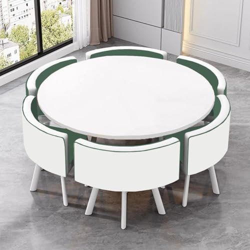 EpuzeR 110cm Rund Esstisch und 6 Stühlen, Konferenztisch Küchentisch mit Stühlen for Familientreffen Geeignet, Balkon Esstisch Set 6 Personen(6)