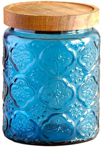 Tarro de vidrio vintage, botella de caramelo con tapa, 700 ml, tarro de color vintage para cocina, botella decorativa para café, té, caramelos y galletas (azul)