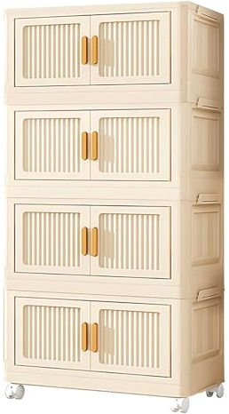 4 Etagen Klappbare Aufbewahrungsbox mit Rollen & Deckel,Stapelbar | Stapelbare Kunststoff Boxen für Kleiderschrank, Küche & Bad. Platzsparender Organizer mit 360° Rädern.
