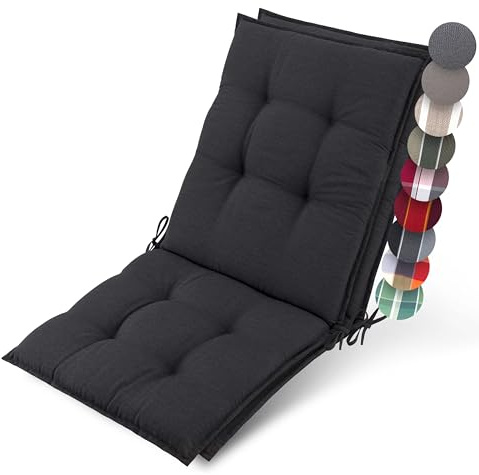 Beautissu 2er Set Premium Niedriglehner Auflage Gartenstuhl Polster | 100x50cm Anthrazit 8cm Dick rutschfest Befestigungsbänder UV-Lichtechtheit 5 Robust Stoff Gartenstuhlauflage Garten Sun-NL
