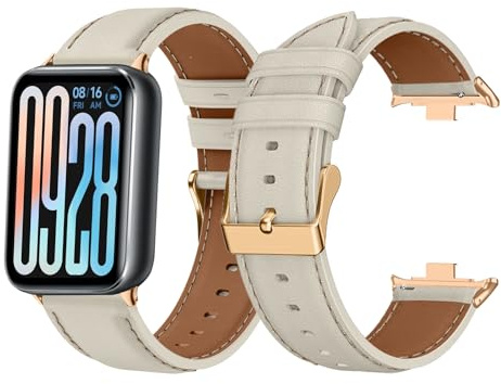 LanQii Läderrem för Xiaomi Smart Band 9 Pro/Xiaomi Smart Band 8 Pro, mjukt läderarmband, män kvinnor ersättningsarmband för Xiaomi Mi Band 9 Pro/Xiaomi Mi Band 8 Pro – vit, En storlek, Läder, Ingen