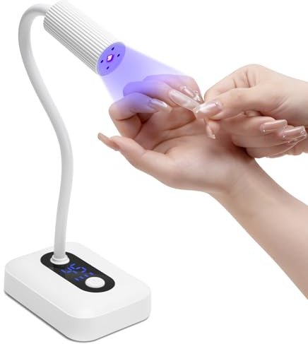 Madenia Mini UV Nagellampa, Sladdlös Mini Nageltork med Auto Sensor & 3 Timer, 360° Justerbar Svanhals Design Portabel USB LED Nagellampa för Salong Hem Resa Manikyr Användning, Vit