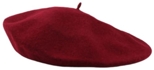 HYRKOTW Baskenmütze Damen Rot - Eleganter Damen Beret aus Wolle-Acryl für Herbst/Winter, Weicher Hut Rot mit Seidenband, Modische Baskenmütze & Vintage Beret als Accessoire