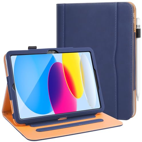DAORANGE Case for iPad (A16) 11th Generation 11 Inch 2025, iPad 10th Generation 10.9 Inch 2022, PU-Leather Cover with Pencil Holder, Multi-Angle Stand, Document Pocket and Auto Sleep/Wake (NavyBlue)