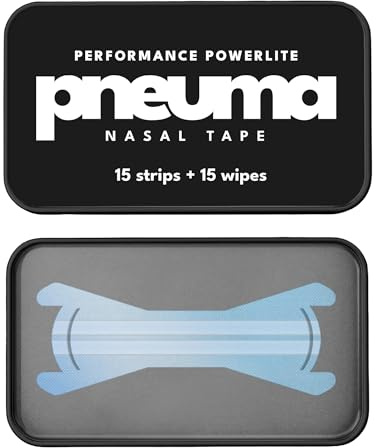 Pneuma Nasal Strips – Performance Powerlite (15 Count + 15 Wipes) – Nose Strips for Breathing - Extra Strength Athletic Nose Strips & Nasal Strips for Running to Enhance Oxygen Intake (Clear)